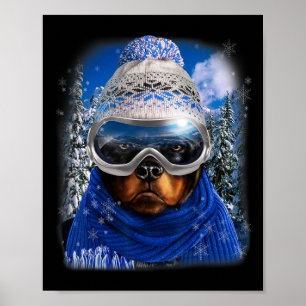 Póster Perro Rottweiler En Esquí De Invierno En El Deport