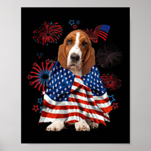 Póster Perro sabueso americano bandera de EE. UU. 4 de ju