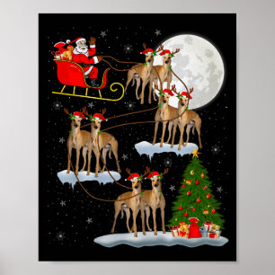 Póster Perro Sabueso Santa Trineo Volador Divertido Mágic