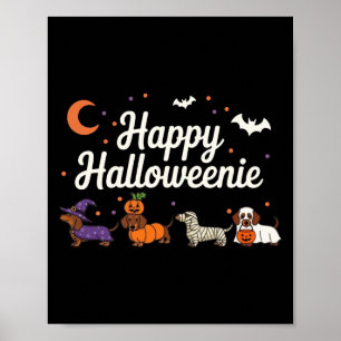 Póster Perro Salchicha Bruja Feliz Halloweenie Lindo Hall