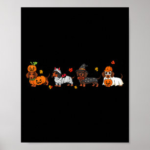 Póster Perro salchicha bruja feliz Halloweenie lindo Hall