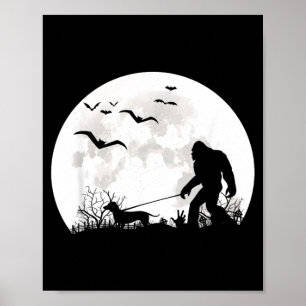 Póster Perro salchicha caminando Bigfoot Luna Sasquatch