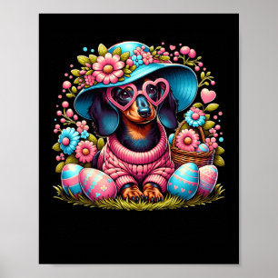 Póster Perro salchicha Dachshund Huevos Florales Día de P