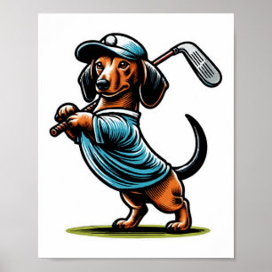 Póster Perro salchicha Dachshund parado balanceando palo 