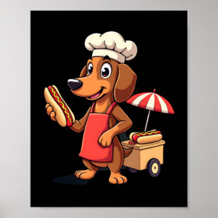 Póster Perro salchicha divertido perro salchicha sandwich