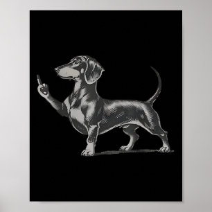 Póster Perro salchicha negro grosero divertido meme dedo