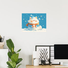 Póster Perro Samoyedo Acogedor con Mini Muñeco de Nieve
