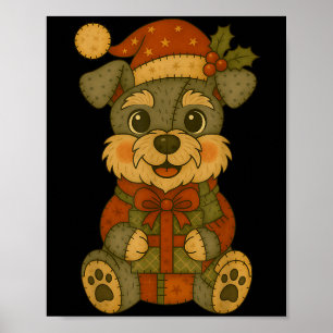 Póster Perro Schnauzer con Sombrero Santa para Navidad