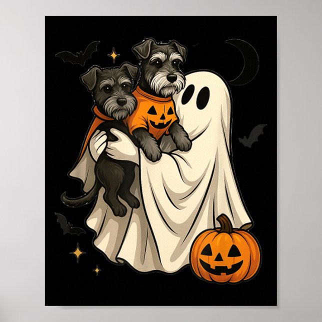Póster Perro Schnauzer Miniatura Fantasma Halloween (Frente)