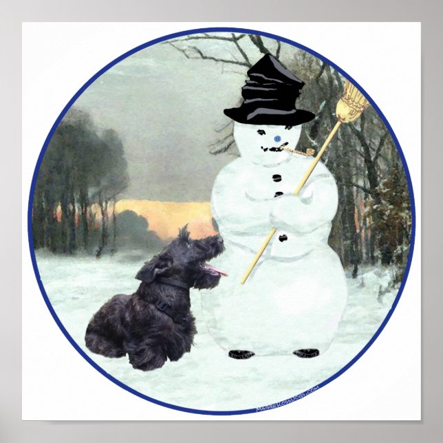 Póster Perro Scottie y muñeco de nieve (Frente)
