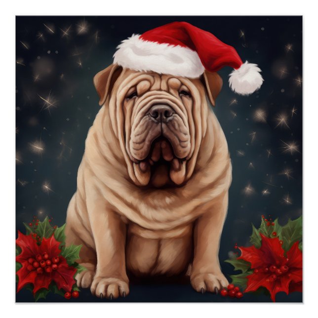 Póster Perro Shar Pei en Navidades de nieve (Anverso)
