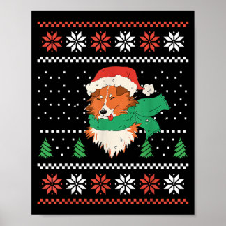 Póster Perro Sheltie de Navidad con sombrero de Santa Cut