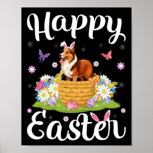 Póster Perro Sheltie Feliz Pascua Caza de Huevos Oreja de