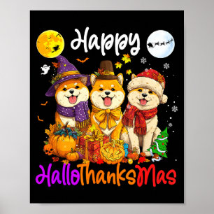 Póster Perro Shiba Navidad Día de Acción de Gracias Feliz