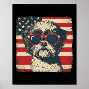 Póster Perro Shih Tzu Bandera De EE. UU. Patriótico Cuatr
