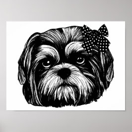 Póster Perro Shih Tzu con el arco de un punto polka