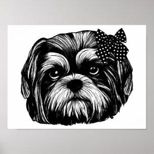 Póster Perro Shih Tzu con el arco de un punto polka
