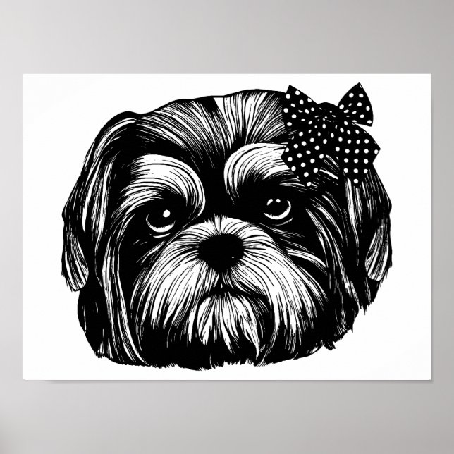 Póster Perro Shih Tzu con el arco de un punto polka (Frente)