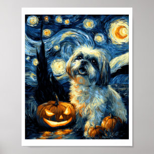 Póster Perro Shih Tzu Lindo Calabaza de Jack O Lantern de