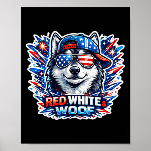 Póster Perro siberiano husky divertido rojo blanco y ladr