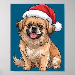 Póster Perro Spaniel Tibetano Navidad Sombrero Santa Masc