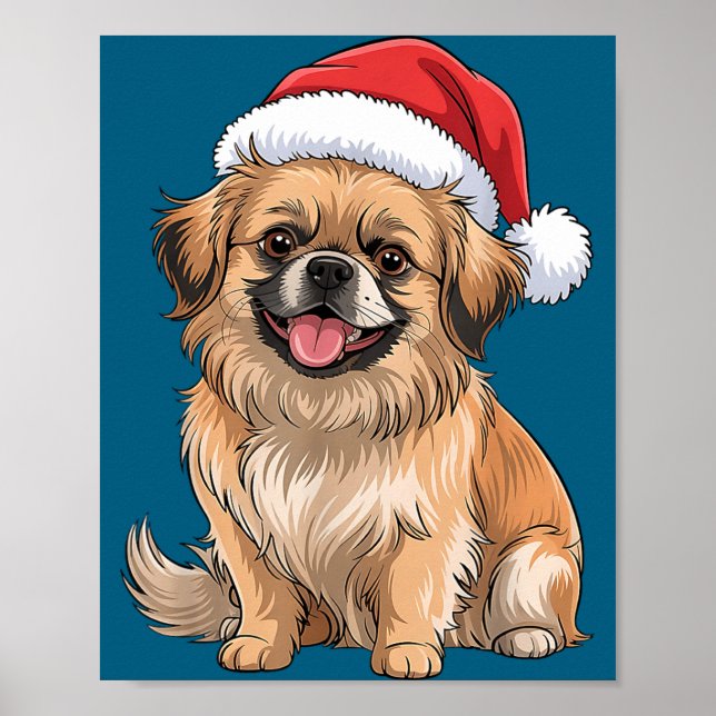 Póster Perro Spaniel Tibetano Navidad Sombrero Santa Masc (Frente)
