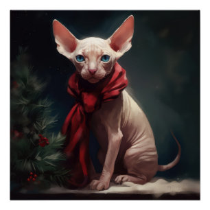 Póster Perro Sphynx en Navidad con Nieve