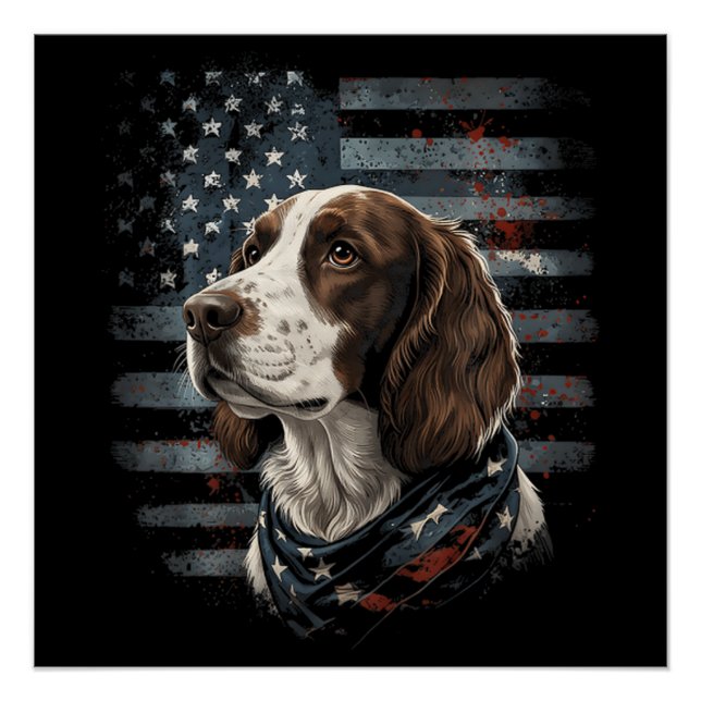 Póster Perro Springer Spaniel Bandera Americana (Anverso)