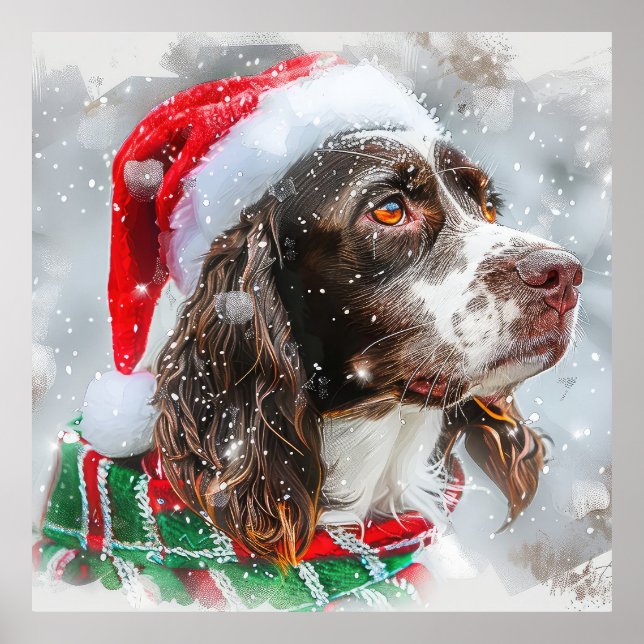 Póster Perro Springer Spaniel Navidad Festiva (Frente)