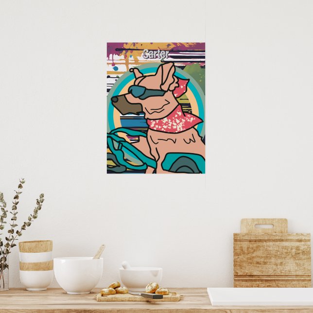 Póster Perro Street Retro con gafas de sol | Divertido (Cocina)