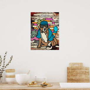 Póster Perro Street Retro, gorra y zapatillas Funny Thr
