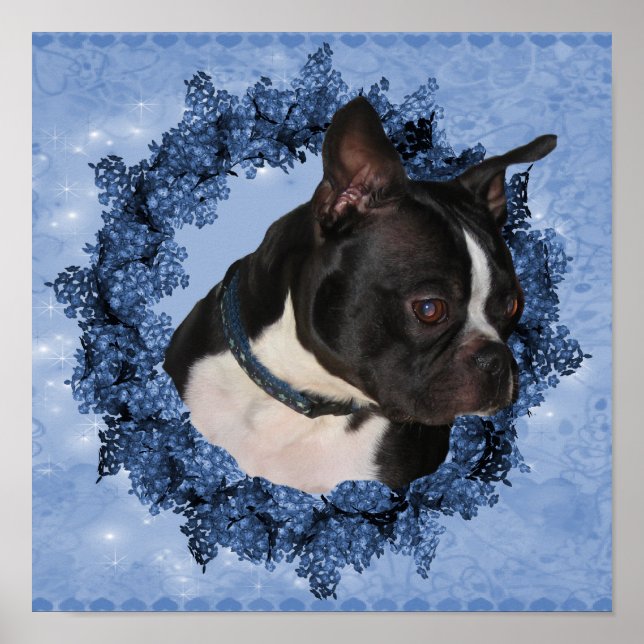 Póster Perro Terrier De Boston En La Guirnalda Floral (Frente)
