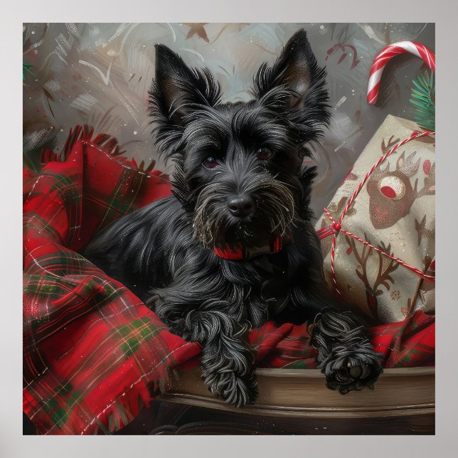 Póster Perro Terrier Escocés Navidad Festiva (Frente)