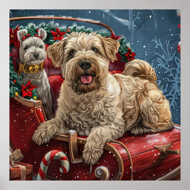 Póster Perro Terrier Trigo Navidad Festiva (Frente)