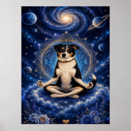 Póster Perro Tricolor Meditando Mandala de Yoga Zen Cósmi