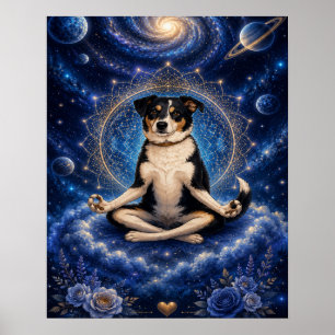 Póster Perro Tricolor Meditando Mandala de Yoga Zen Cósmi