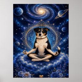 Póster Perro Tricolor Meditando Mandala de Yoga Zen Cósmi