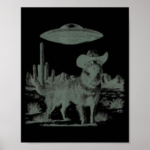 Póster Perro vaquero divertido alienígena ovni encuentro 
