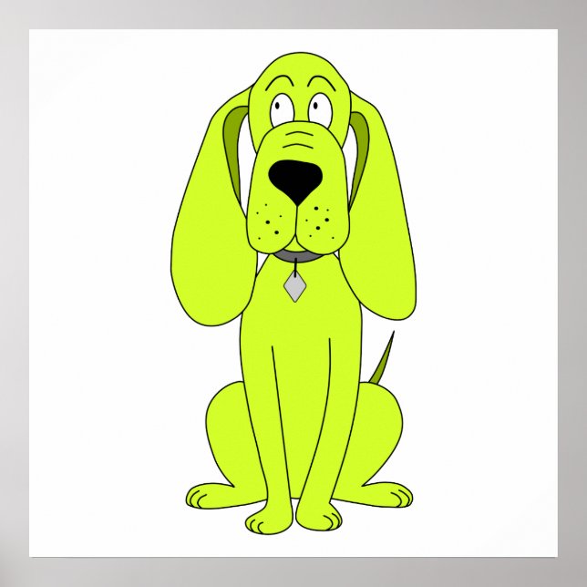 Póster Perro verde animado. Personalizado de Cute Hound. (Frente)