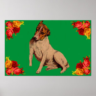 Póster Perro victoriano y flores