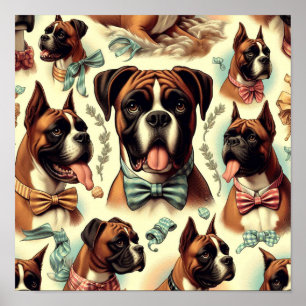Póster Perro vintage Boxer Seamless