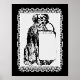 Póster Perro vintage con lápiz de cesta