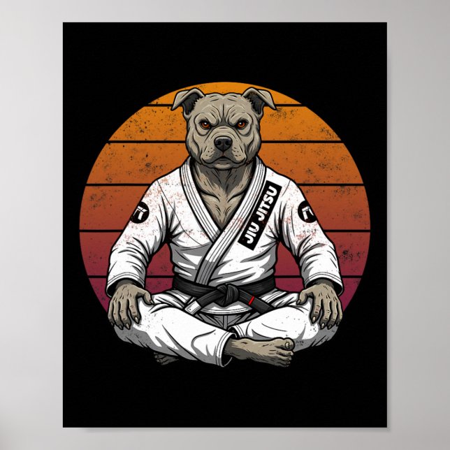 Póster Perro virgen divertido Jiu Jitsu Retro Grappl (Frente)