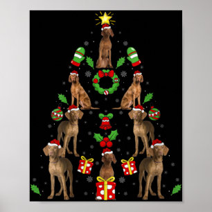 Póster Perro Vizsla Navidad Luces Árbol Vizsla Navidad V