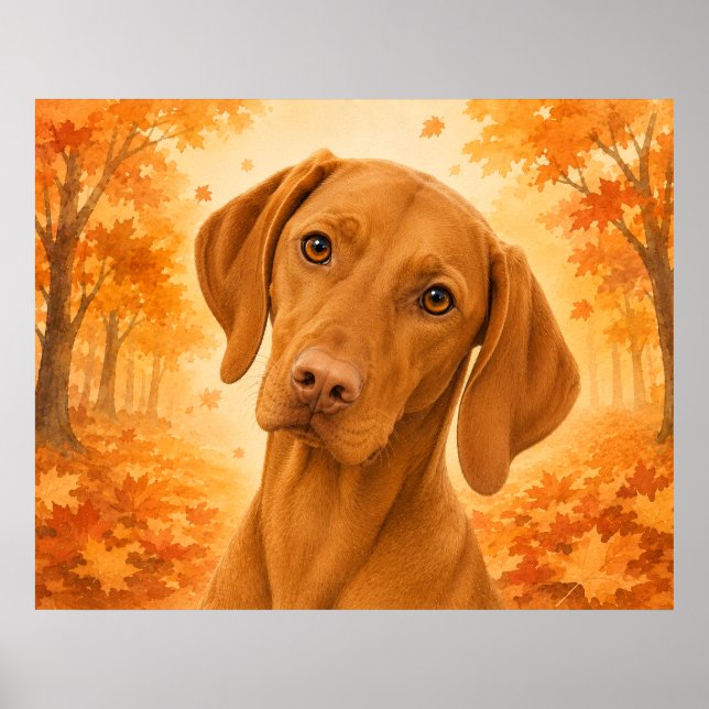 Póster Perro Vizsla Otoño Bosque (Frente)