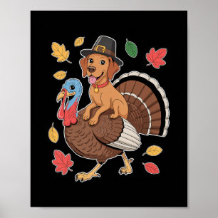 Póster Perro Vizsla Peregrino Lindo Montando Pavo Mujeres