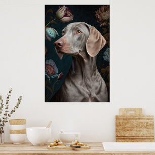 Póster Perro Weimaraner con flores   Retrato Mascota eleg