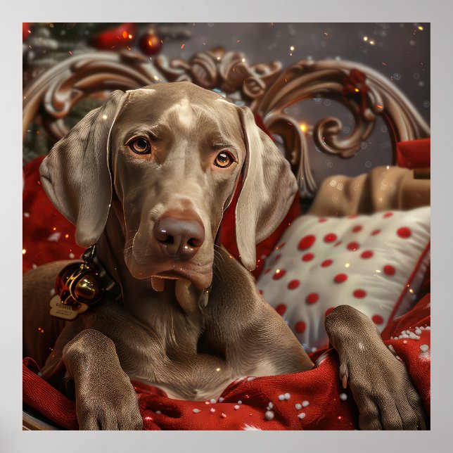 Póster Perro Weimaraner Navidad Festiva (Frente)