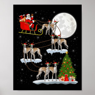 Póster Perro Whippet Santa Trineo Volador Divertido Mágic