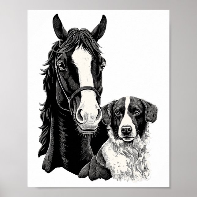 Póster Perro Y Caballo Amante De La Caballo Rigiendo Ecue (Frente)